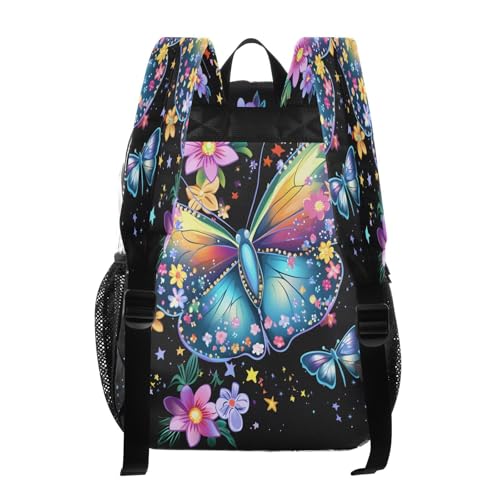 Flower Butterfly Black Clear Backpack Heavy Duty See Through Transparent PVC BookBag for Kids Boy Girl School Work3
