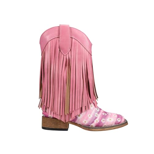 ROPER Kids Girls Double Fringe Glitter Metallic Square Toe Casual Boots Mid Calf - Pink
