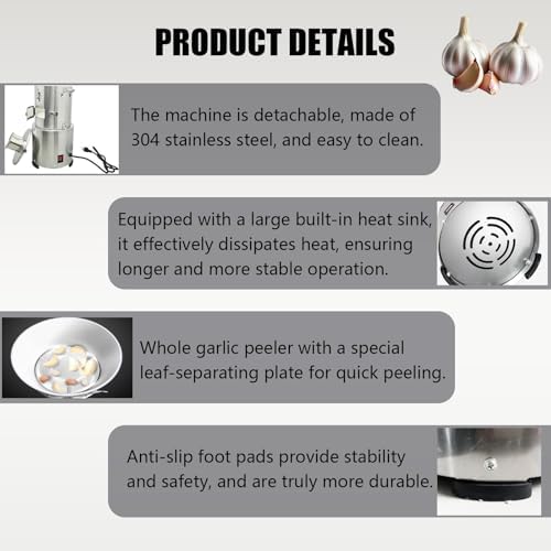 Electric Garlic Peeler Machine - Commercial Stainless Steel 200W, 30kg/H Capacity, 110V & 220V, Efficient Garlic Skin Remover for Restaurant & Home Use