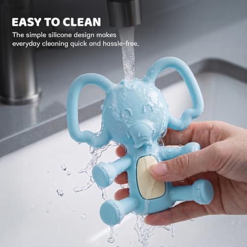 Image of Baybee Silicone Baby Teether for Teething Gums, Manhattan Teething Rattle Toy with Loops Ring, 100% Food Grade Silicone & BPA Free Teethers Toy for Babies, Chew Teether for 6 to 12 Months (Blue)