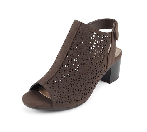 Image of CITYCLASSIFIED inchElect inch ~ Women's Peep Toe Laser Cut Geometric Caged Slingback Ankle Strap Low Stacked Heel Ankle Bootie