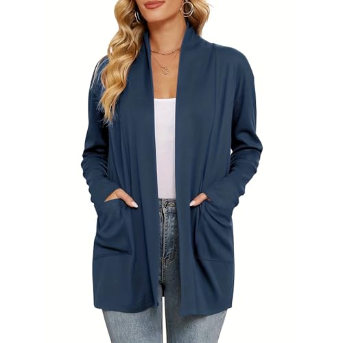 Lightweight Cardigans for Women Fall Casual Long Sleeve Loose Open Front Knit Cardigan Sweaters with Pockets Outerwear Coats2
