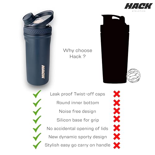 Image of Hack Athletics Premium Stainless Steel Insulated Shaker Bottles for Gym, Protein Shaker, Pre Workout Bottle, Water Bottle for Men and Women, BPA Free Material 100% Leakproof | 709ML (Blue)
