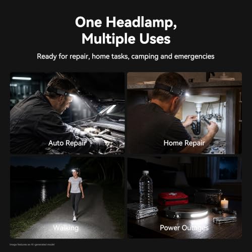 Image of Headlamp Flashlight, 2Pack Rechargeable LED Headlamps 1200Lumens 2 COB 230Wide Beam Headlight with Motion Sensor Bright 5 Modes Lightweight Waterproof Head Lamp for Outdoor Running, Camping Hiking