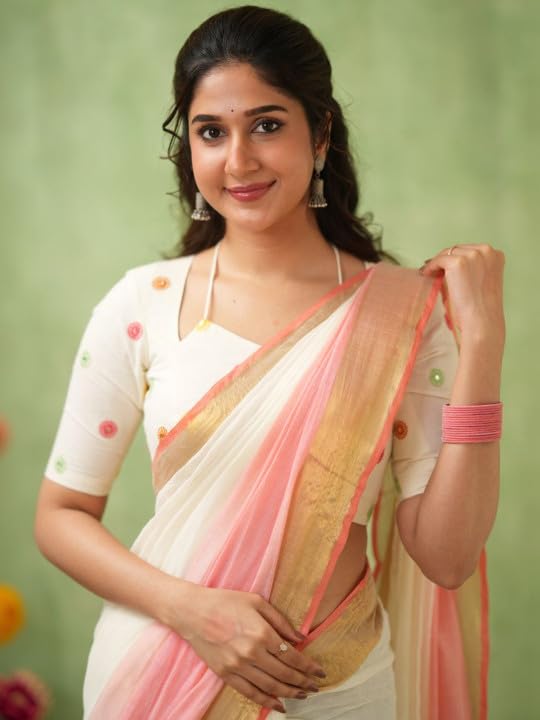 Image of Women's Cotton Silk Handloom Plain Solid Golden Zari Border Saree with Unstitched Blouse Piece | 5.5 Meter Saree + 0.8 Meter Blouse Piece | Traditional Ethnic Wear