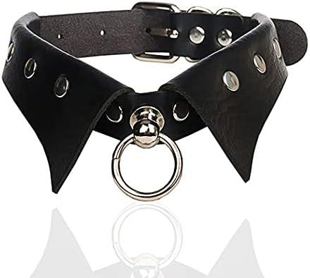 Urieo Gothic PU Leather Chokers Black Studded Collar Choker with O Ring Rock Choker Necklaces Adjustable Nightclub Party for Women and Girls Black