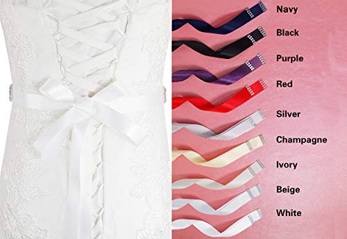 Lovful Bridal Crystal Rhinestone Braided Wedding Dress Sash Belt, White, White Sash, One Size #TOP1
