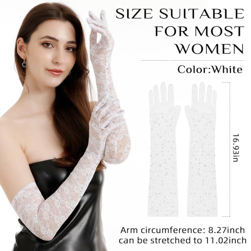 Lace Arm Sleeves for Women, White Lace Gloves for Wedding Tea Party Pattern Engagement Dress Small Size2