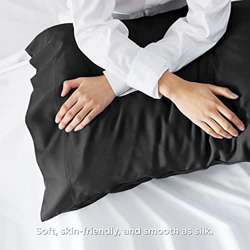 Bedsure Cooling Pillow Cases Queen Size Set of 2, Rayon Derived from Bamboo Queen Pillowcases, Black Pillow Cases, Breathable & Silky Soft Bedding Pillow Covers with Envelope Closure, 20x30 Inches