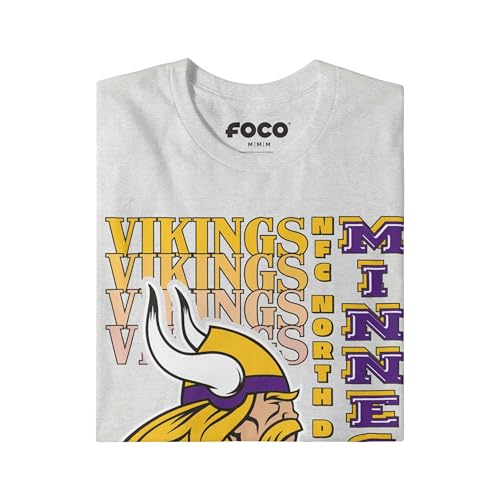 FOCO Men's Minnesota Vikings NFL Team Logo Gradient Wordmark Short Sleeve T-Shirt, Ash - Image 3