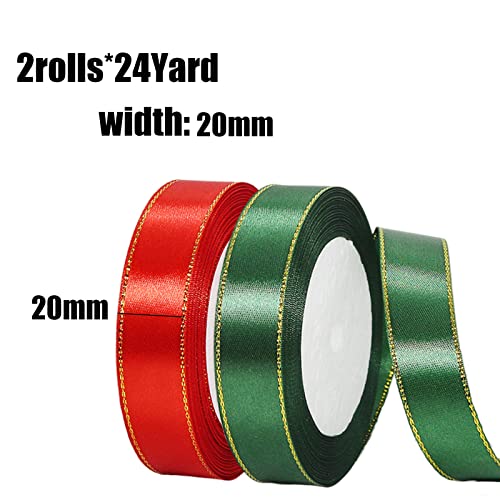 2 x 20mm Red and Green Ribbon Thick Christmas Ribbon for Gift Wrapping 22m - Image 2