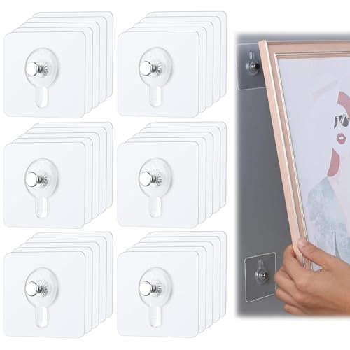 SUpoetry 30 Piezas Colgar Cuadros Sin Agujeros, Cuelga Facil Cuadros Sin Clavos, Ganchos Adhesivos para Colgar Cuadros, para Cuadros, Pósters, Fotos, Cuadros Decorativos (6 x 6 cm)