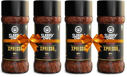 Image of Sleepy Owl Xpresso 200g Strong Instant Coffee - 100g Pack of 4 | Intense Java | Dark Roasted | Intense and Bold Coffee Powder