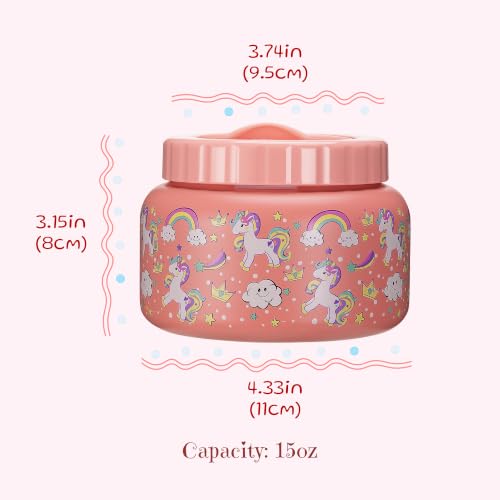 Image of PIQUEBAR 15oz Kids Thermo for Hot Food,Small Lunch Thermo Food Container Stainless Steel,Easy Open Wide Mouth Thermo for Hot Cold Food for Preschool Travel