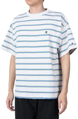 [チャンピオン] Tシャツ 半袖 丸首 綿100% 刺繍 ワンポイントロゴ ボーダーショートスリーブTシャツ メンズカジュアル C3-Z332