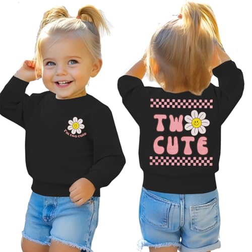 KEKEMI Two Cute Birthday Girl Sweatshirt 2T Girl Sunflower Birthday Outfit Two Years Old Long Sleeve Pullover Tops B-day Tops