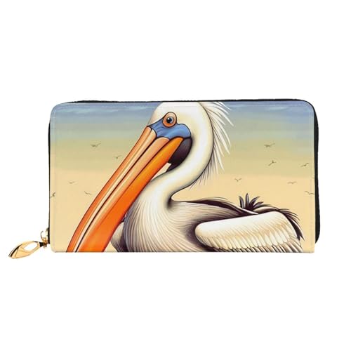 Leather Wallet for Women Men Bifold Wallet Ultra Slim Credit Card Holder Pelican Birds Ladies Clutch Purse