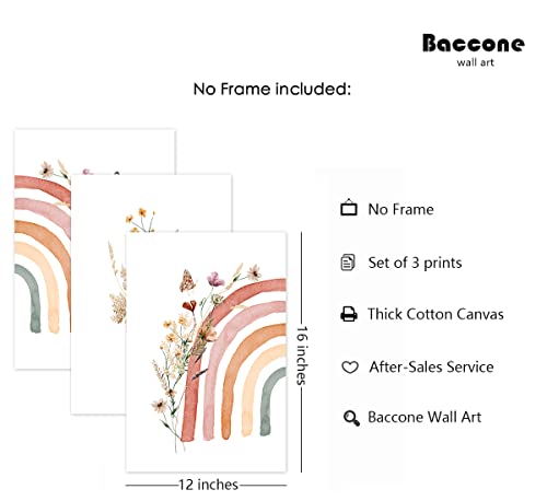 Boho Rainbow Wall Art Set Of 3 Baby Nursery Wall Art Prints Wildflowers Nursery Pictures Boho Nursery Canvas Wall Art Decor Baby Girl Room Wall Art Rainbow Teen Girl Wall Art 12X16 Inch Unframed #TOP1