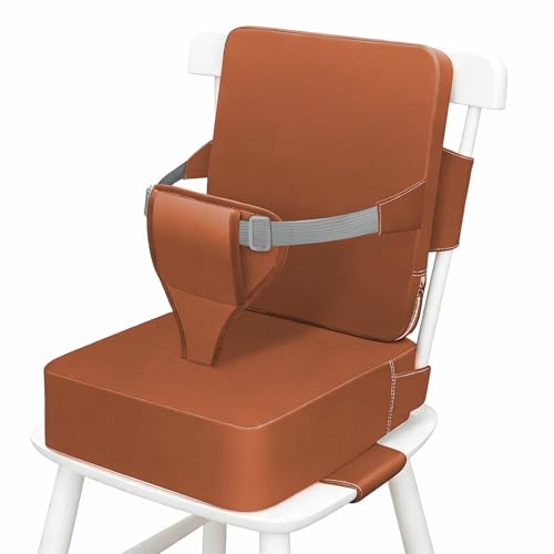 Image of Booster Seat for Kitchen Chair, Upgrade Toddler Booster Seat for Table | 3.5 inch High Density Foam Toddler Booster Seat for Dining Table with 7 inch Backrest, Front Safety Buckle, Travel Booster Chair