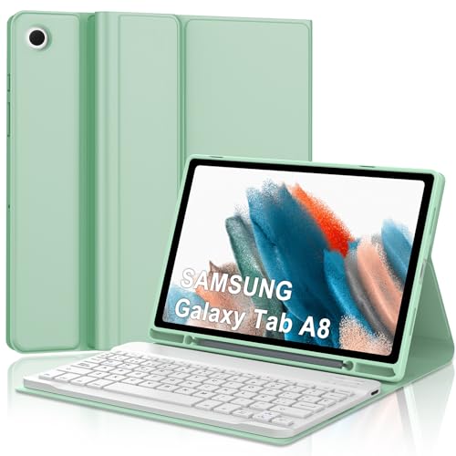 IVEOPPE Teclado para Samsung Tab A8 10.5', Funda Teclado Español Ñ Bluetooth Desmontable para Samsung Galaxy Tab A8(SM-X200/X205/X207) 10.5' 2021/2022, Hierba Verde