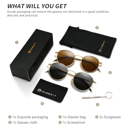 Image of SUNGAIT Polarized Classic Small Vintage Round Sunglasses For Women Men Classic Metal Frame Retro