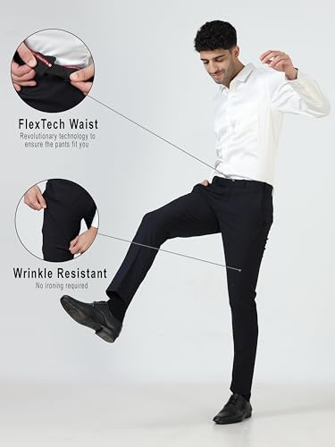 Image of Mc Henry Men's Solid Techno Flex 2-inch Waist Expandable Premium Luxurious Wrinkle Free Slim Fit Trousers