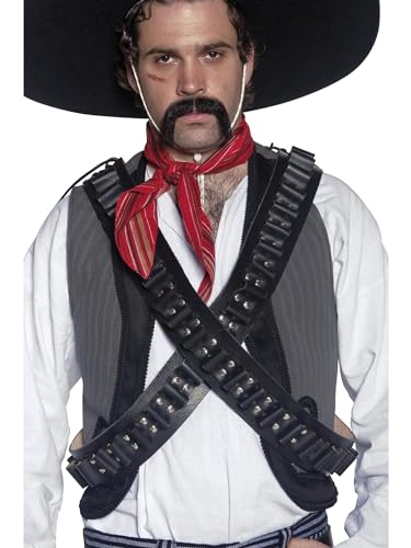 Smiffys Ceinture cartouchière cuir western authentique, noire Halloween