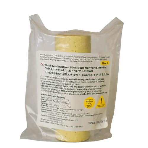 Joy Garden Golden Moxa Thick Moxibustion Stick from Nanyang, Henan, China, Located at 23° North Latitude Size Large 7cm Diameter 20cm Length Count 1 Extra Big Moxa