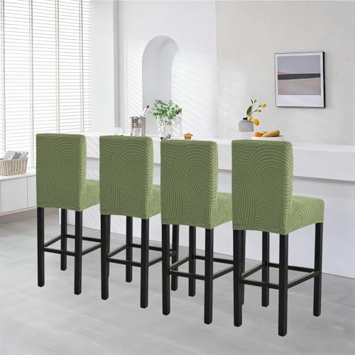 Image of HAOYONG Bar Stool Covers, Stretch Counter Stool Pub Chair Slipcover Washable Counter Height Chair Covers for Kitchen Dining Room Cafe Set of 2 (Olive Green)