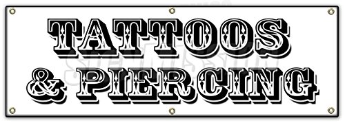 72" Tattoos & Piercing Banner Sign Parlor Artwork Artist Pierce Studio Ink