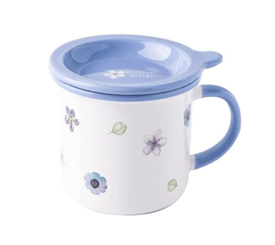 Tazas de Té Tazas Desayuno Taza de café de cerámica Linda con Tapa for la Tapa for microondas multifuncionales Tazas Tazas de Cafe (Color : Blue, Size : 380ML)