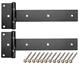 T-Strap Gate Hinges 12 in, Heavy Duty Tee Hinge, T-Door Hinges, 180° Opening Gate Strap Hinges, Black Wrought Hardware for Wooden Fences, Yard,Barn Door, Shed Doors,2 Pcs(Patent Pending)
