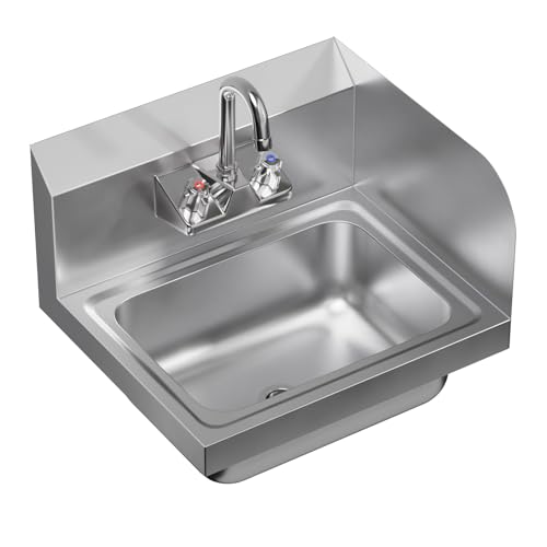 Image of AmGood Stainless Steel Wall Mount Hand Sink with Faucet and Right Sidesplash 17 inch x 15 inch | NSF Commercial Hand Washing Basin For Restaurant, Kitchen and Home | Bowl Size: 10 inch x 14 inch