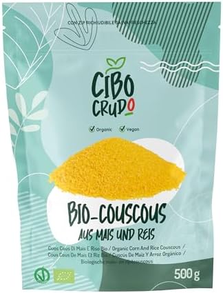 Mais und Reis Couscous - 500 g. 70% Mais und 30% Reis. Couscous Glutenfrei von Natur. Reich an Kohlenhydraten und Ballaststoffquelle. Vielseitig für Süße oder Herzhafte Rezepte.