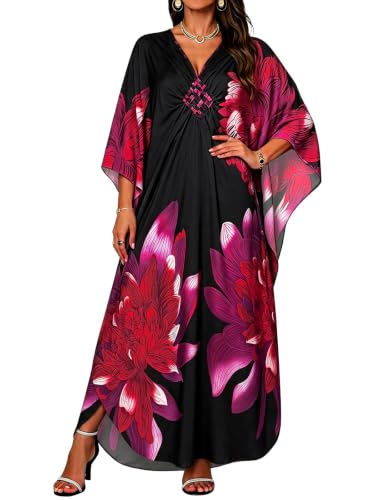 Image of Kaftan Dresses for Women V Neck Caftans Batwing Sleeve Beach Cover Ups