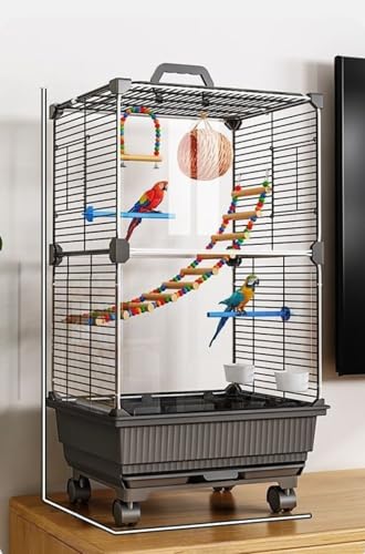 鳥かご 大型インコ用 豪華別荘タイプ セキセイ・オカメ・玄鳳対応 小鳥用ケージ 組立式 高強度 バードケージ 掃除簡単 ブランコ・餌入れ付き ペット用品 (グレー,巣作り用モデル 14種)