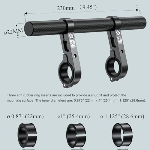 BRCOVAN 9.45'' Long Carbon Fiber Handlebar Extender Extensions with Aluminum Alloy Clamp Mounting Base Fit on 0.875'' / 1'' / 1.125'' / 1.26'' Handlebars Cross Bars for Bike Bicycle Motorcycle Scooter - Thumbnail 3