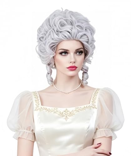 Rugelyss Vintage Short White Silver Curly Beehive Wig Updo Wigs for Women fits Halloween Party or Costume Wig Halloween Cosplay