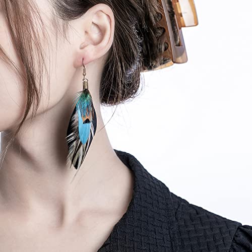 Lureme Bohemian Jewelry Multicolor Drop Shaped Peacock Feather Hook Dangle Earrings (02003508)2