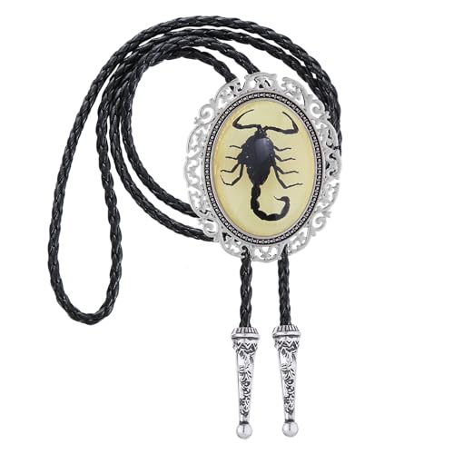 Image of Jeilwiy Bolo Tie for Men Real Stone Westwern Cowboy Ties Silver Bolos Women Leather Necktie Gift for Birthday Christmas