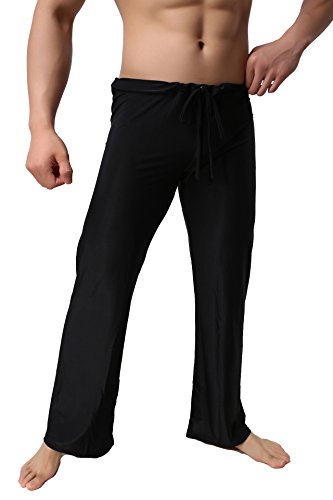 Pantalon de pyjama pour homme, pantalon de loisirs, pantalon de jogging, sous-vêtement, pantalon de pyjama, noir, S-XXL - Noir - Small Cover