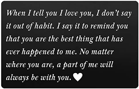 culivis Engraved metal card insert, Wallet Love Note - Anniversary Card for Men wallet insert, deployment Card for him, Anniversary Card, Boyfriend Card, Husband Card (Black)