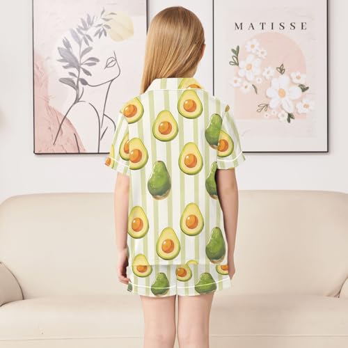 ALAZA Cartoon Avocado Striped Green Satin Pajamas Set Short Sleeve Button Down Sleepwear Summer Pjs 2 Piece4