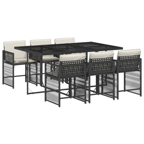 vidaXL Ensemble à Manger de Jardin avec Coussins 7 pcs, Table et Chaises à Dossier Rabattable, Meubles d'Extérieur Patio Terrasse, Moderne, Noir Résine...