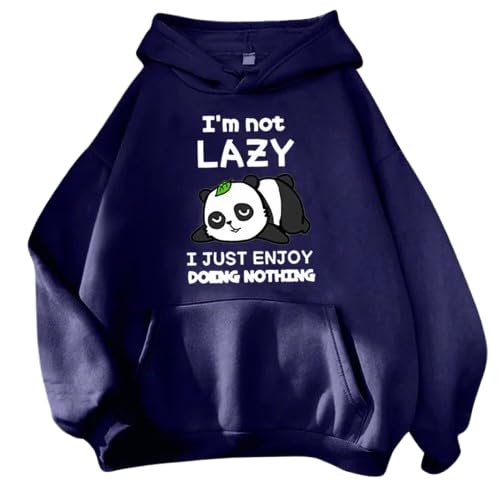 Funny Panda Graphic Hoodie Sweatshirt, Black and Navy Blue, Lazy Sloth Design-image-13