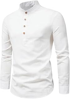 Verano Hombres Algodón Lino Manga Larga Color Sólido Cuello Alto Casual Playa Estilo Camisas