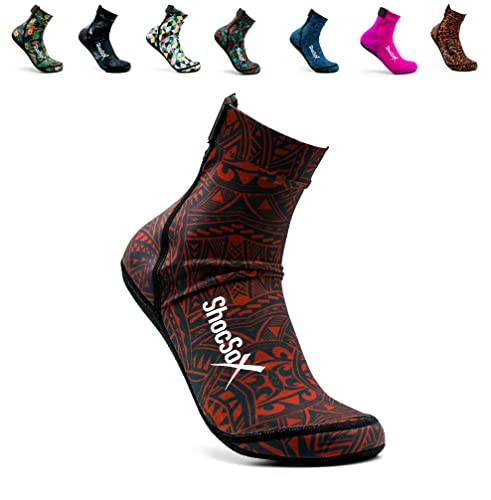 Best Beach Volleyball Socks- Sand Soccer Socks- Fin Socks and All Beach Sport Sock Activities. Play in Our Never Slip or Rip Secure Top Neoprene Socks All Day All Season. (Red Polynesian, Large)