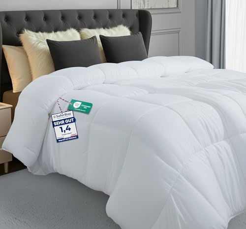 Utopia Bedding Bettdecke 200x200 cm Mikrofaser Ganzjahresbettdecke mit Eckschlaufen Steppdecke mit Hohlfaserfüllung 200 GSM (Weiß)