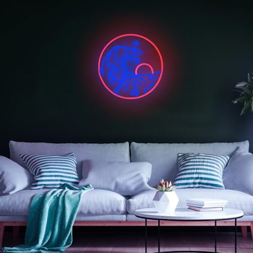 Image of Sunset Sunrise Neon Sign Dimmable Wave Neon Signs for Wall Decor Room Decor Bedroom Office Bar Birthday Party Christmas(Blue Red)