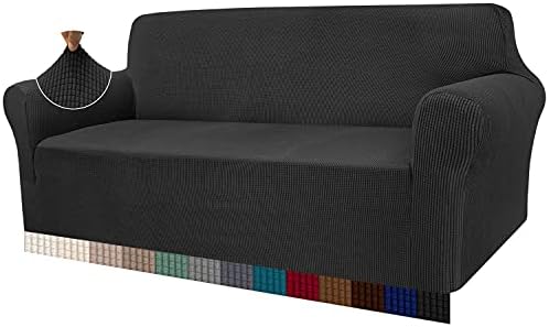 Granbest High Stretch Sofa Covers 4 Seater Super Soft Extra Large Couch Covers for Dogs Pets Cats Jacquard Spandex Non Slip Sofa Slipcover Furniture Protector with Elastic Bottom (4 Seater, Gray)